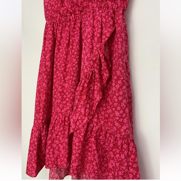 🆕J. Crew-Red & Pink V-Neck Floral Ruffled Faux Wrap Dress NWT, Size 6, lined - Picture 6 of 10